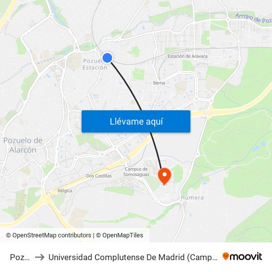 Pozuelo to Universidad Complutense De Madrid (Campus De Somosaguas) map