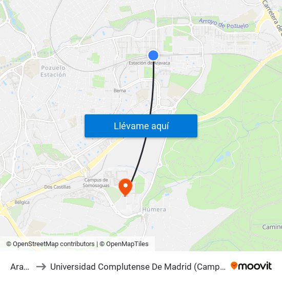 Aravaca to Universidad Complutense De Madrid (Campus De Somosaguas) map