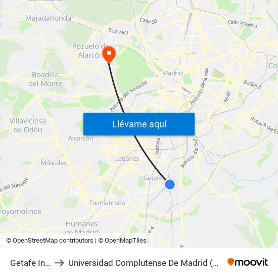 Getafe Industrial to Universidad Complutense De Madrid (Campus De Somosaguas) map