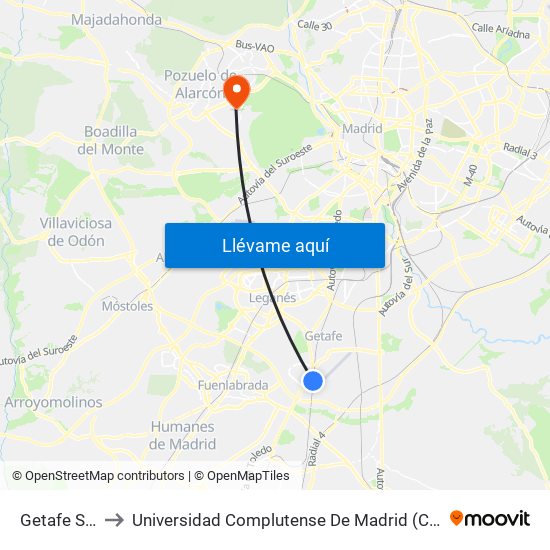Getafe Sector 3 to Universidad Complutense De Madrid (Campus De Somosaguas) map