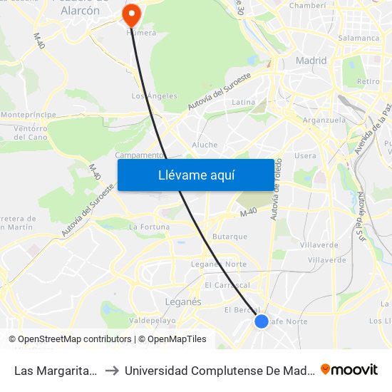 Las Margaritas - Universidad to Universidad Complutense De Madrid (Campus De Somosaguas) map