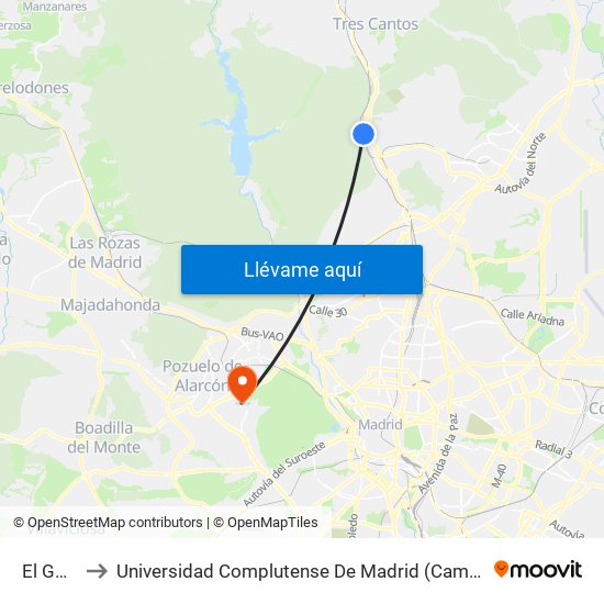 El Goloso to Universidad Complutense De Madrid (Campus De Somosaguas) map
