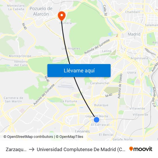Zarzaquemada to Universidad Complutense De Madrid (Campus De Somosaguas) map