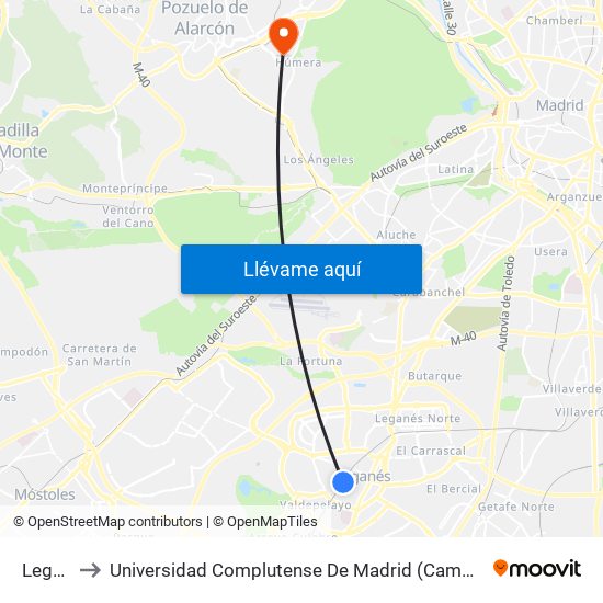 Leganés to Universidad Complutense De Madrid (Campus De Somosaguas) map