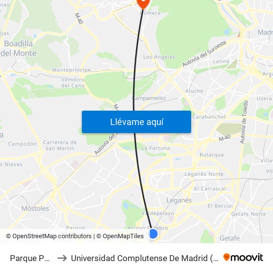Parque Polvoranca to Universidad Complutense De Madrid (Campus De Somosaguas) map