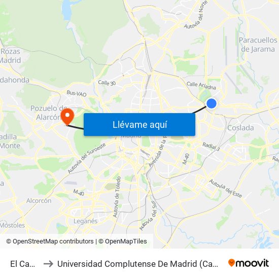 El Capricho to Universidad Complutense De Madrid (Campus De Somosaguas) map