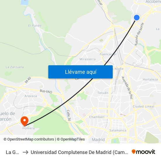 La Granja to Universidad Complutense De Madrid (Campus De Somosaguas) map