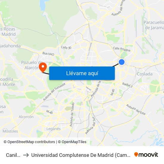 Canillejas to Universidad Complutense De Madrid (Campus De Somosaguas) map