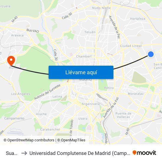 Suanzes to Universidad Complutense De Madrid (Campus De Somosaguas) map