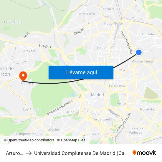 Arturo Soria to Universidad Complutense De Madrid (Campus De Somosaguas) map