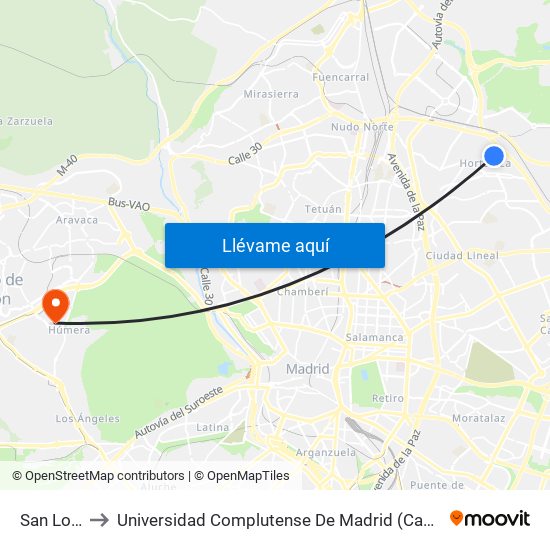 San Lorenzo to Universidad Complutense De Madrid (Campus De Somosaguas) map