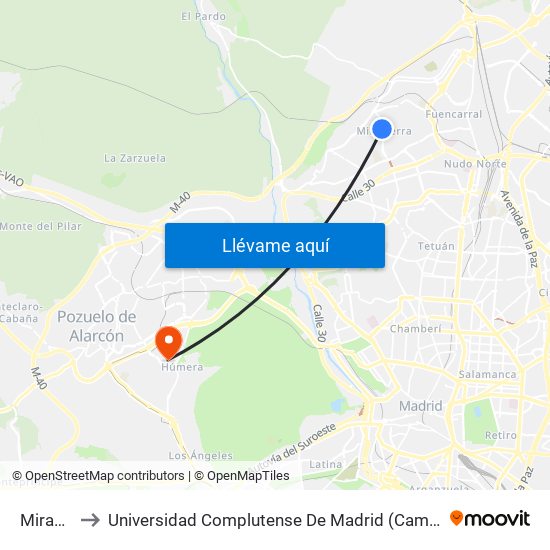 Mirasierra to Universidad Complutense De Madrid (Campus De Somosaguas) map