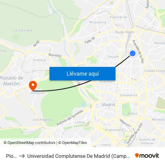 Pío XII to Universidad Complutense De Madrid (Campus De Somosaguas) map