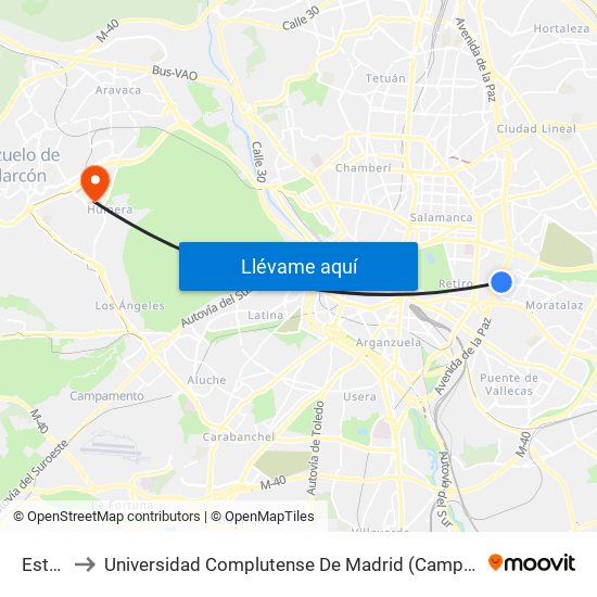 Estrella to Universidad Complutense De Madrid (Campus De Somosaguas) map