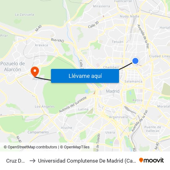 Cruz Del Rayo to Universidad Complutense De Madrid (Campus De Somosaguas) map