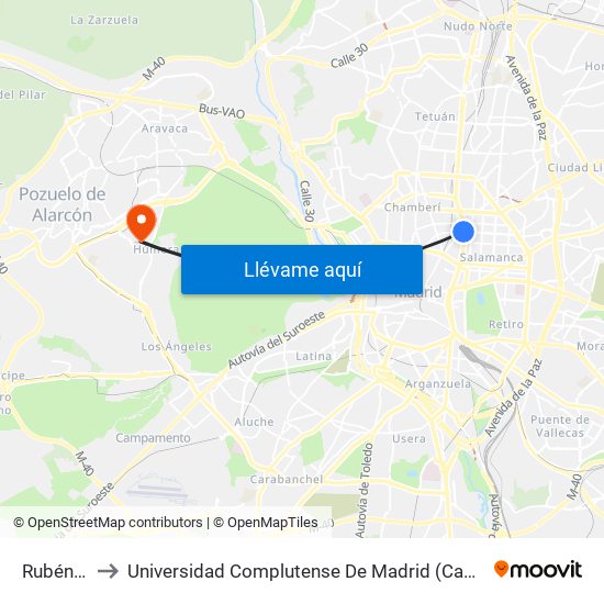 Rubén Darío to Universidad Complutense De Madrid (Campus De Somosaguas) map