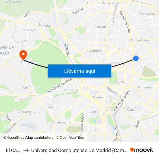 El Carmen to Universidad Complutense De Madrid (Campus De Somosaguas) map