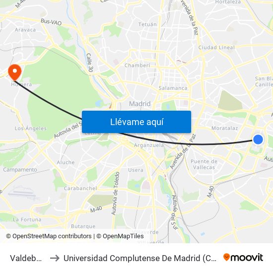 Valdebernardo to Universidad Complutense De Madrid (Campus De Somosaguas) map