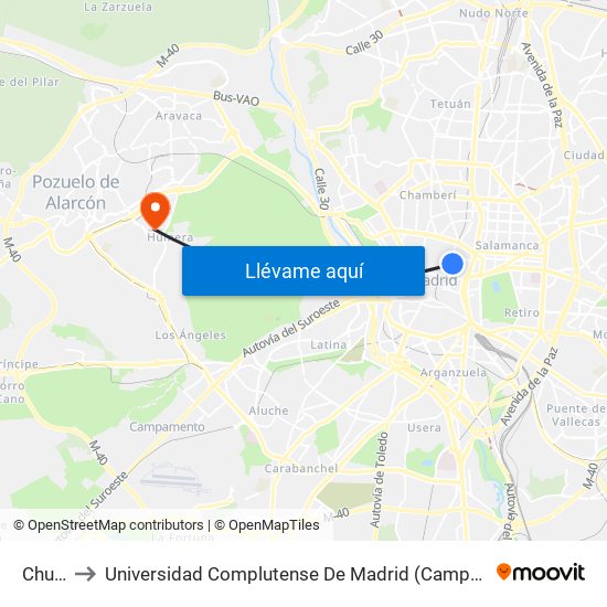 Chueca to Universidad Complutense De Madrid (Campus De Somosaguas) map