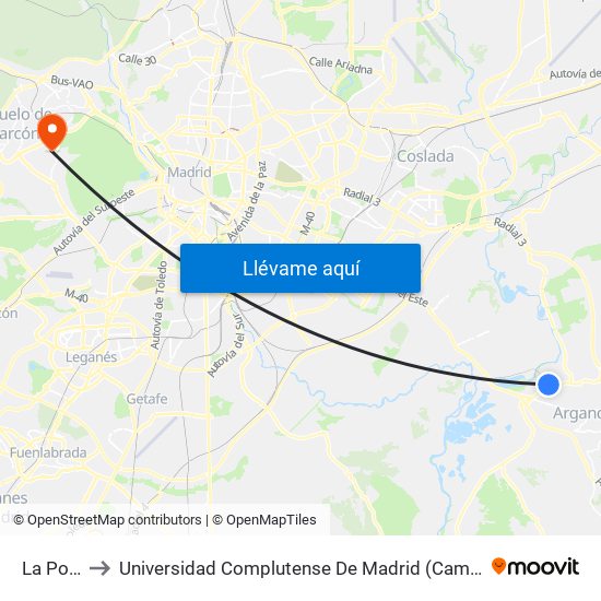 La Poveda to Universidad Complutense De Madrid (Campus De Somosaguas) map