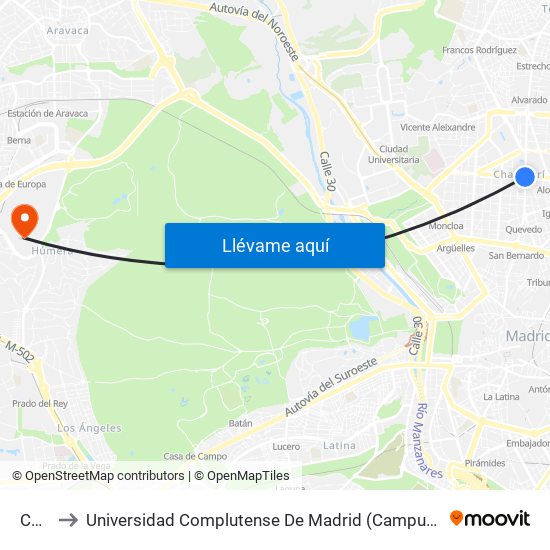 Canal to Universidad Complutense De Madrid (Campus De Somosaguas) map