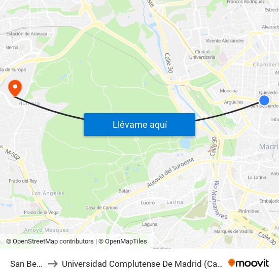 San Bernardo to Universidad Complutense De Madrid (Campus De Somosaguas) map