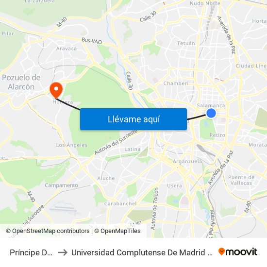 Príncipe De Vergara to Universidad Complutense De Madrid (Campus De Somosaguas) map