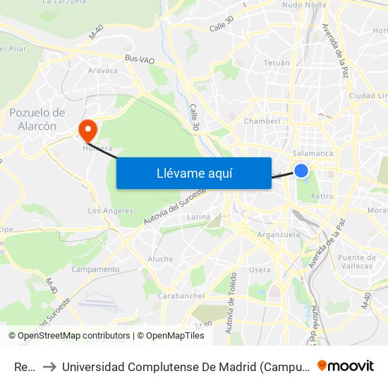 Retiro to Universidad Complutense De Madrid (Campus De Somosaguas) map