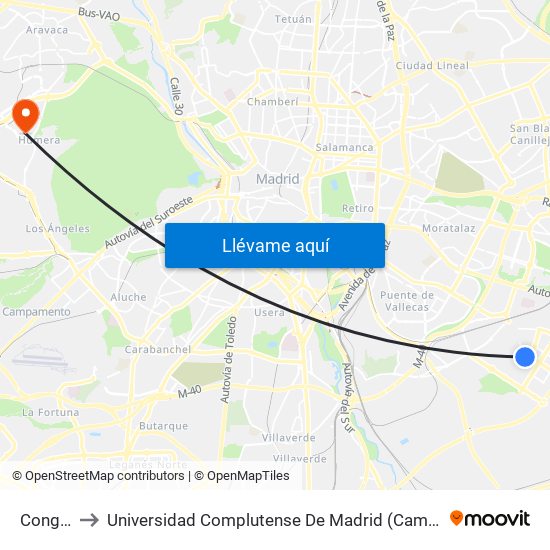 Congosto to Universidad Complutense De Madrid (Campus De Somosaguas) map