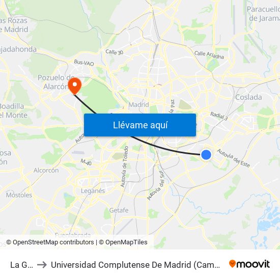 La Gavia to Universidad Complutense De Madrid (Campus De Somosaguas) map