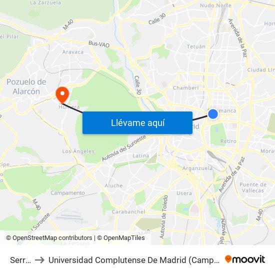 Serrano to Universidad Complutense De Madrid (Campus De Somosaguas) map