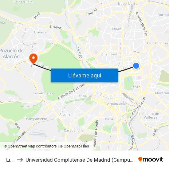 Lista to Universidad Complutense De Madrid (Campus De Somosaguas) map