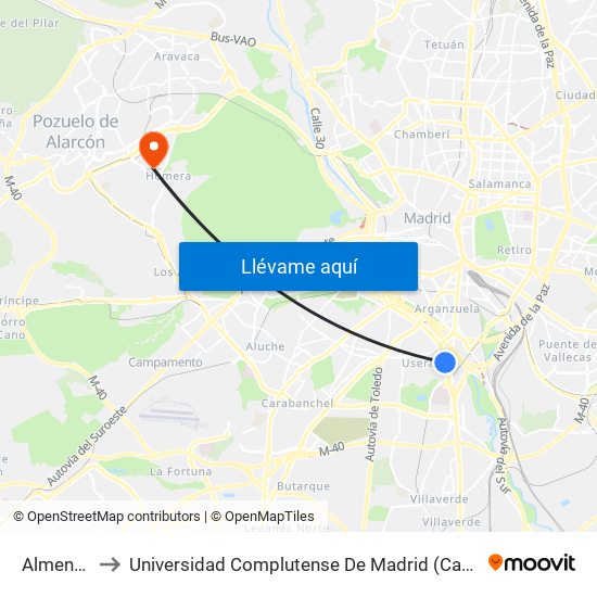 Almendrales to Universidad Complutense De Madrid (Campus De Somosaguas) map