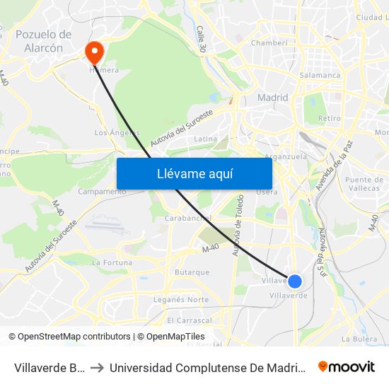 Villaverde Bajo - Cruce to Universidad Complutense De Madrid (Campus De Somosaguas) map