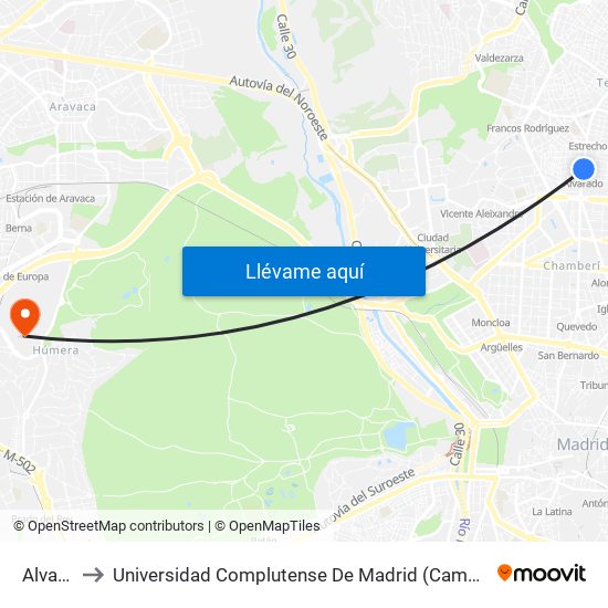 Alvarado to Universidad Complutense De Madrid (Campus De Somosaguas) map