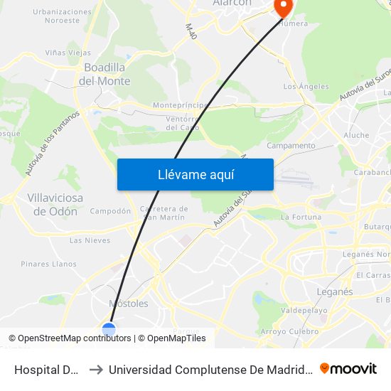 Hospital De Móstoles to Universidad Complutense De Madrid (Campus De Somosaguas) map