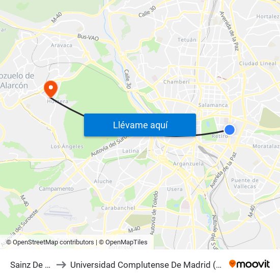 Sainz De Baranda to Universidad Complutense De Madrid (Campus De Somosaguas) map