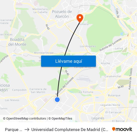 Parque Lisboa to Universidad Complutense De Madrid (Campus De Somosaguas) map