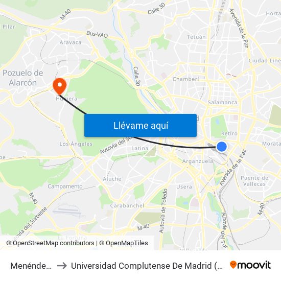 Menéndez Pelayo to Universidad Complutense De Madrid (Campus De Somosaguas) map
