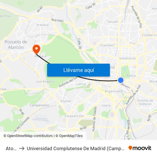 Atocha to Universidad Complutense De Madrid (Campus De Somosaguas) map