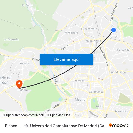 Blasco Ibáñez to Universidad Complutense De Madrid (Campus De Somosaguas) map