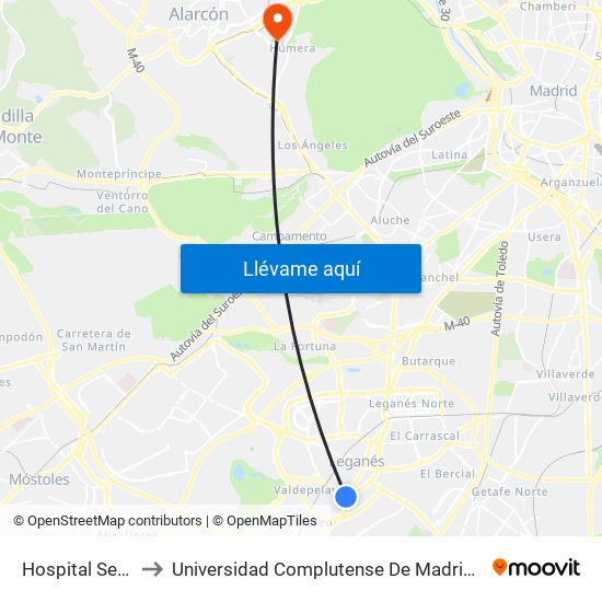 Hospital Severo Ochoa to Universidad Complutense De Madrid (Campus De Somosaguas) map