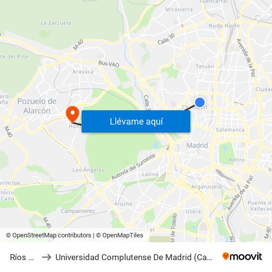 Ríos Rosas to Universidad Complutense De Madrid (Campus De Somosaguas) map