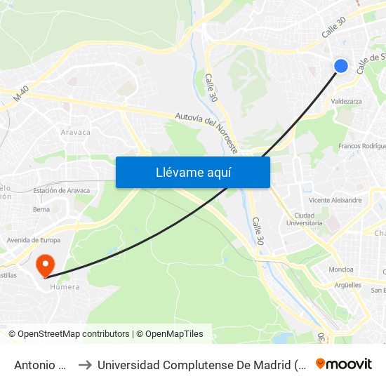 Antonio Machado to Universidad Complutense De Madrid (Campus De Somosaguas) map