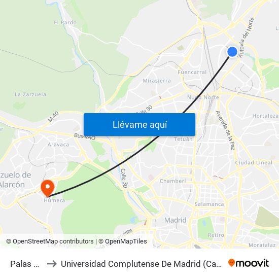 Palas De Rey to Universidad Complutense De Madrid (Campus De Somosaguas) map