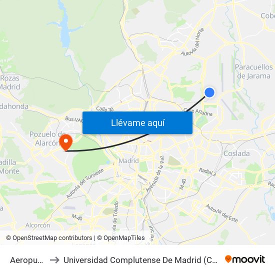 Aeropuerto T4 to Universidad Complutense De Madrid (Campus De Somosaguas) map
