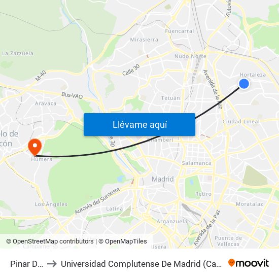Pinar Del Rey to Universidad Complutense De Madrid (Campus De Somosaguas) map