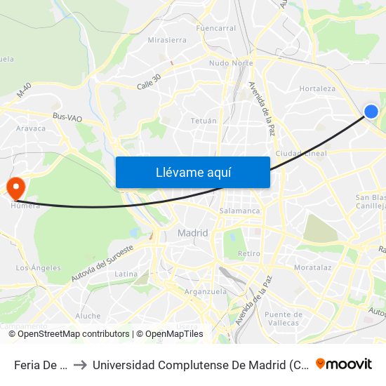 Feria De Madrid to Universidad Complutense De Madrid (Campus De Somosaguas) map