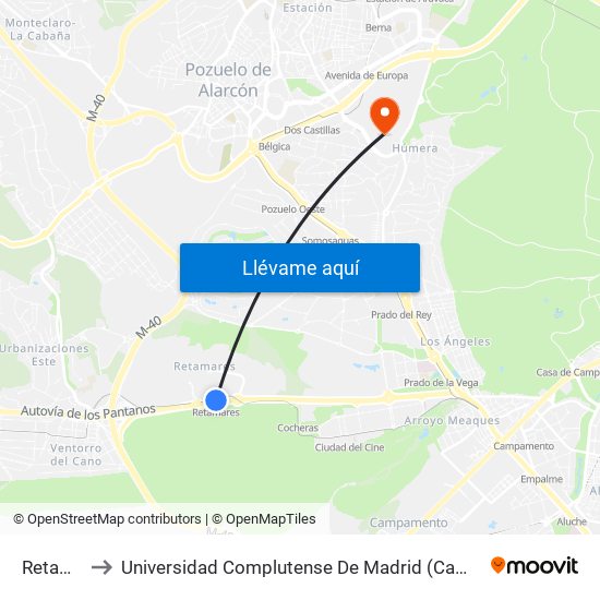 Retamares to Universidad Complutense De Madrid (Campus De Somosaguas) map