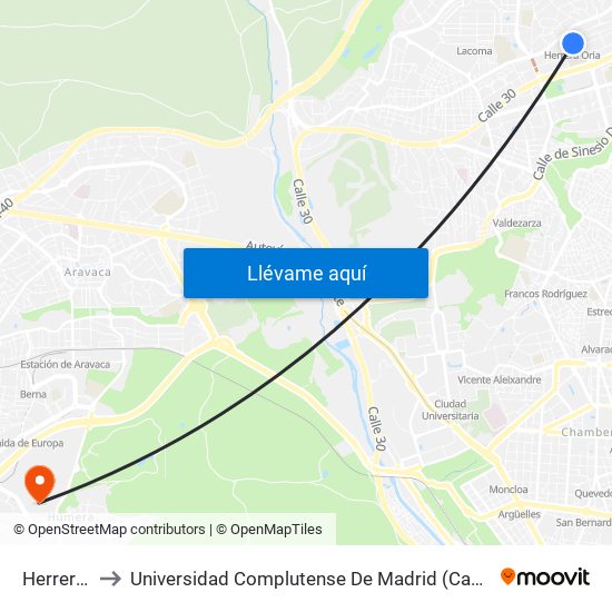 Herrera Oria to Universidad Complutense De Madrid (Campus De Somosaguas) map